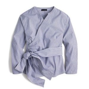 J. Crew Blue and White Striped Wrap Top
